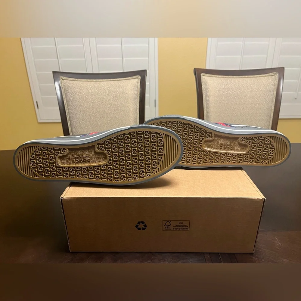 New Gucci Tennis 1977 GG Supreme Logo Gray High Sneaker Shoes UK 13 / US 13.5 - Picture 14 of 16